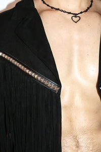 Wax And Wane Fringe Oversize Jacket- Black