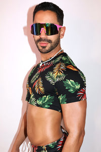 Palm Beach Print Extreme Crop Tee - Black