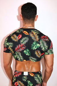 Palm Beach Print Extreme Crop Tee - Black