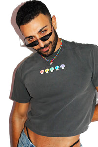 Gay Mushroom Oversized Box Crop Tee- Black