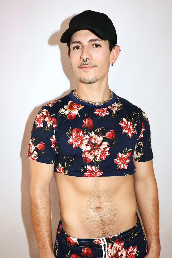 Floral Garden Extreme Crop Tee in Navy, view 2