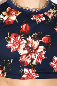 Floral Garden Extreme Crop Tee-Navy