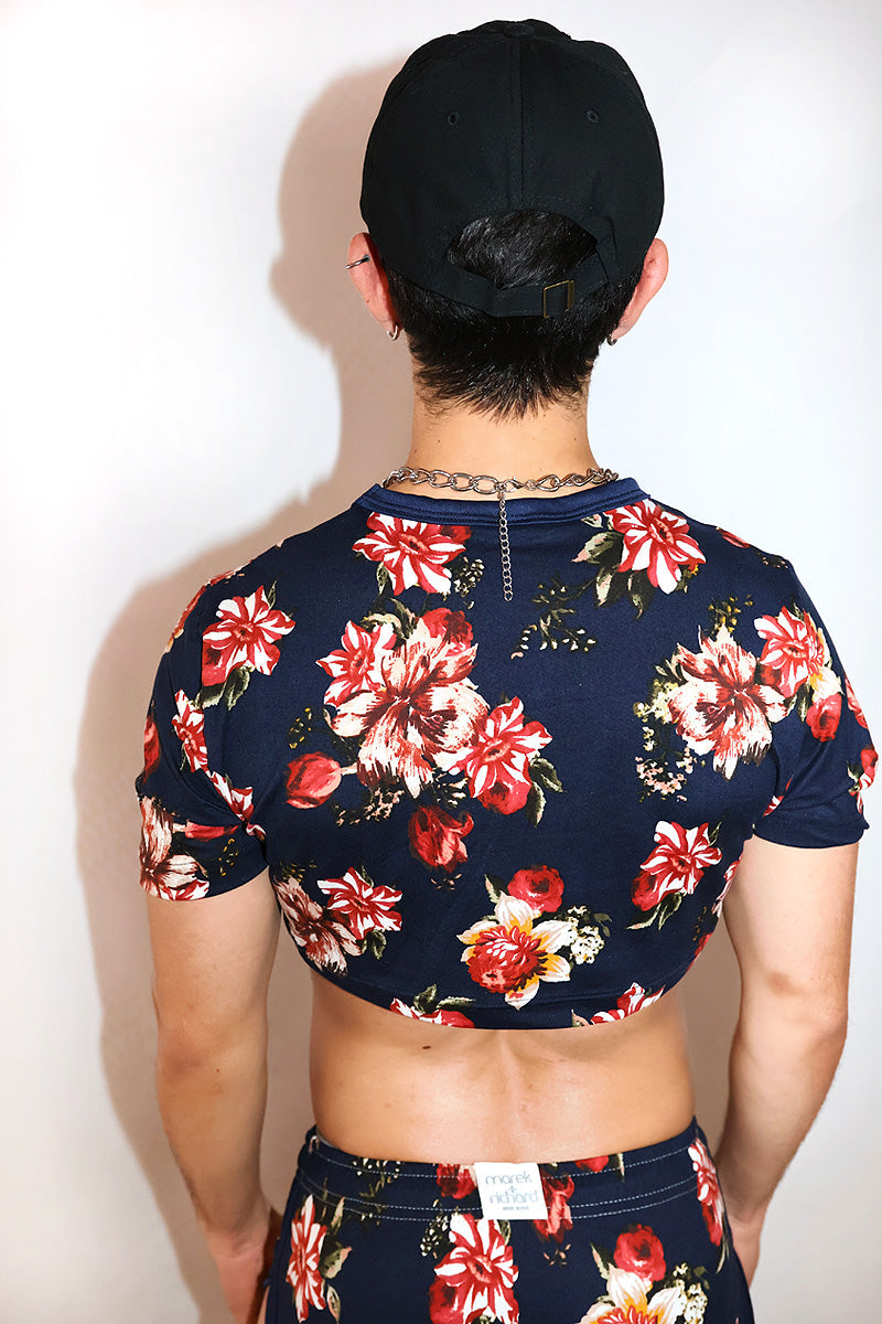 Floral Garden Extreme Crop Tee-Navy