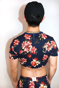 Floral Garden Extreme Crop Tee-Navy