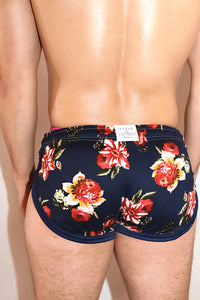 Floral Garden Shorty Running Shorts- Navy