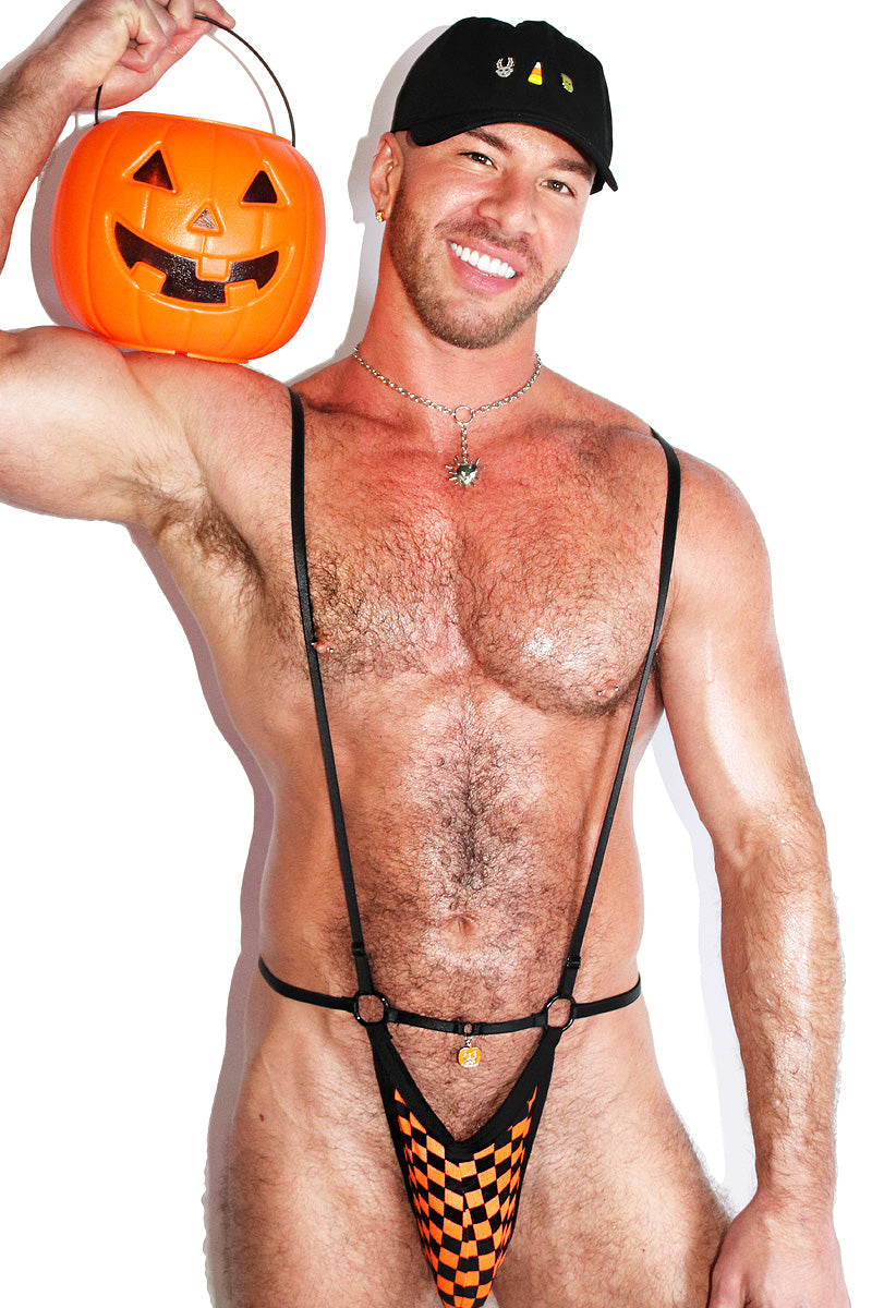 Pumpkin Dangle Checkerboard Elastic Body Thong- Orange