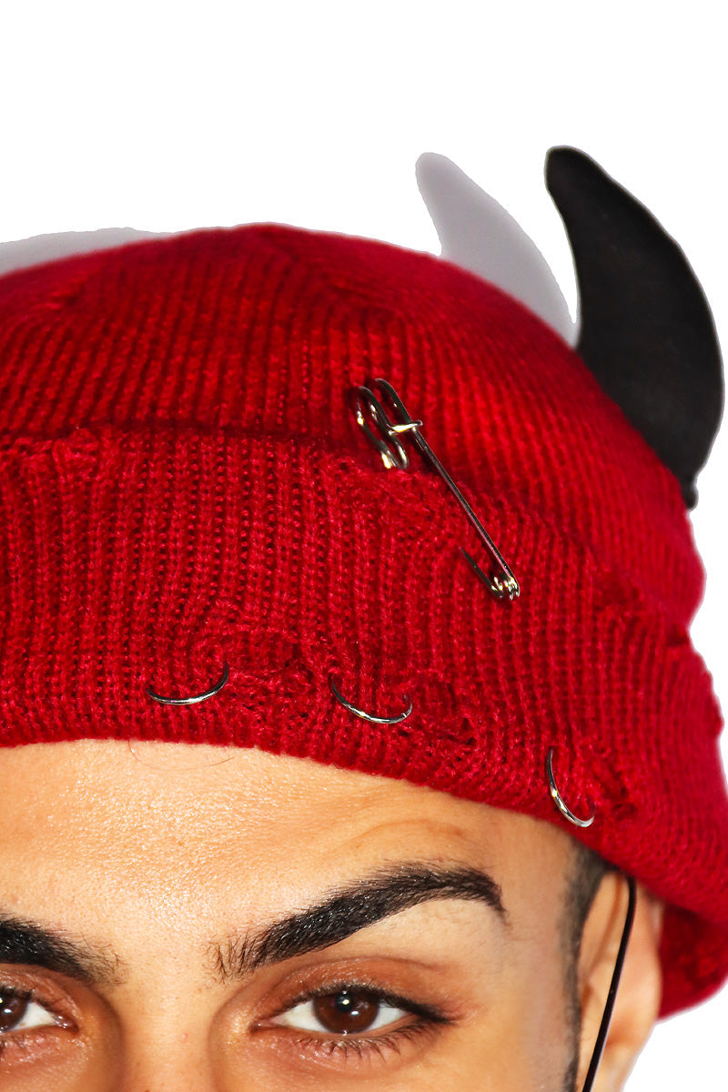 Punk Devil Skull Cap Beanie- Burgandy