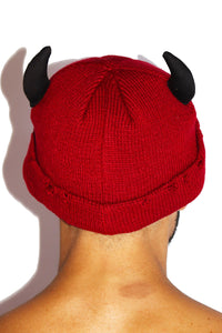 Punk Devil Skull Cap Beanie- Burgandy