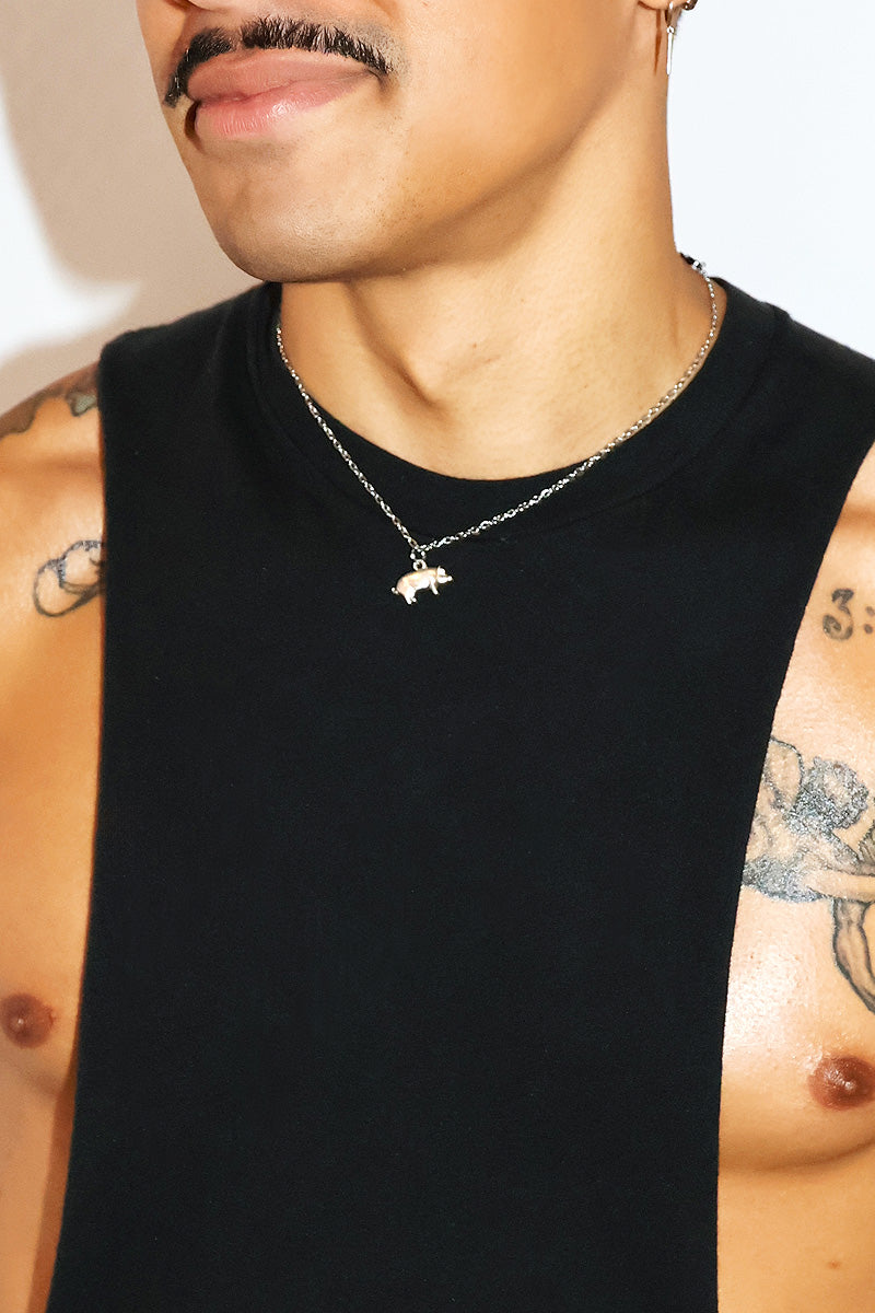Piggy Pendant Necklace - Silver