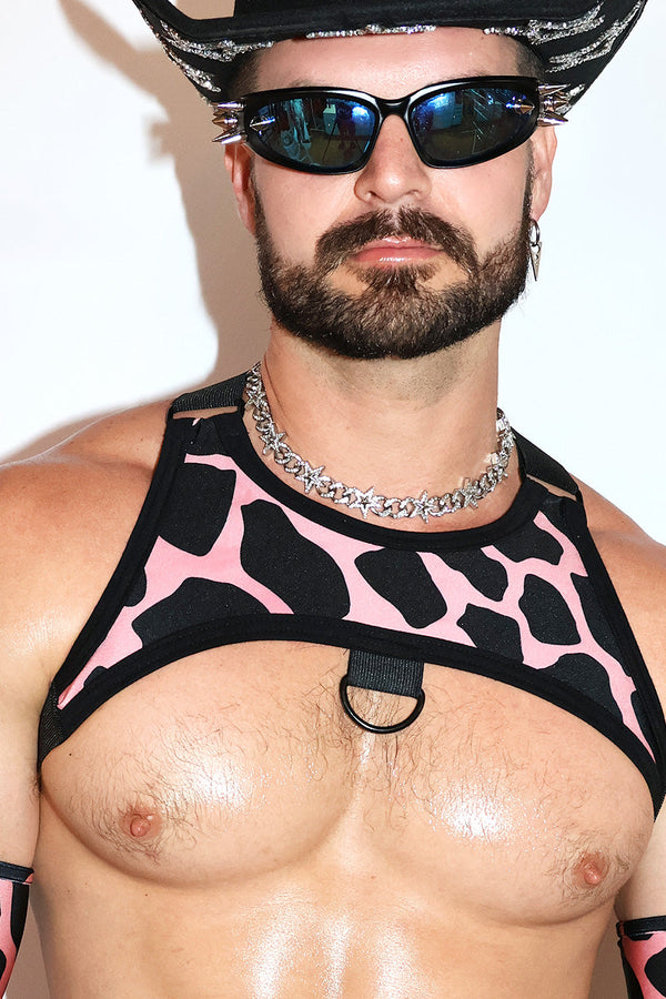 Pink Cow Print Tank Harness- Pink