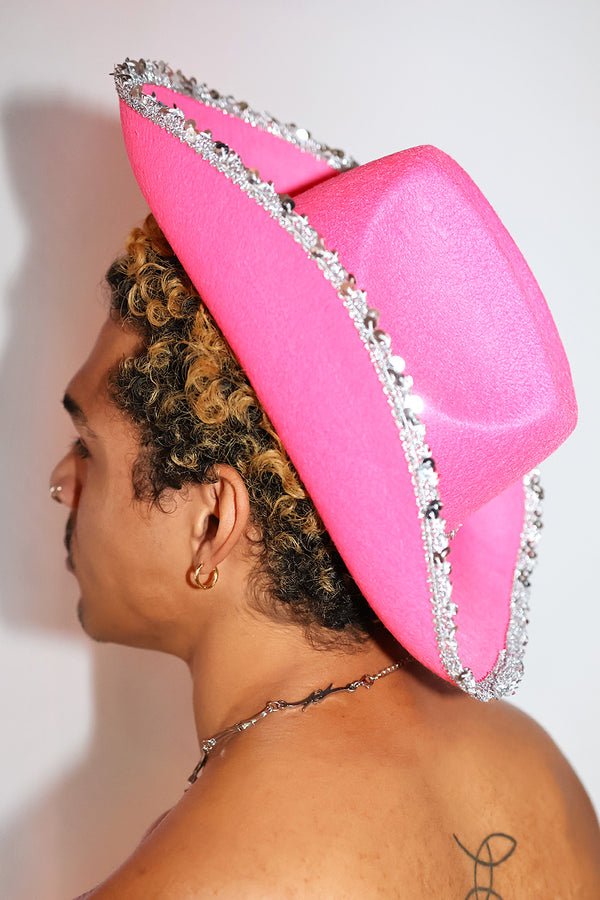 Small Rhinestone Fringe Cowboy Hat in Pink, view 2