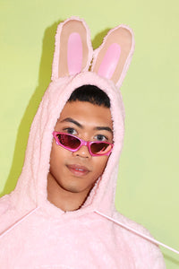 Laboyboy Furry Monster Hoodie Strap Thong Bodysuit- Strawberry