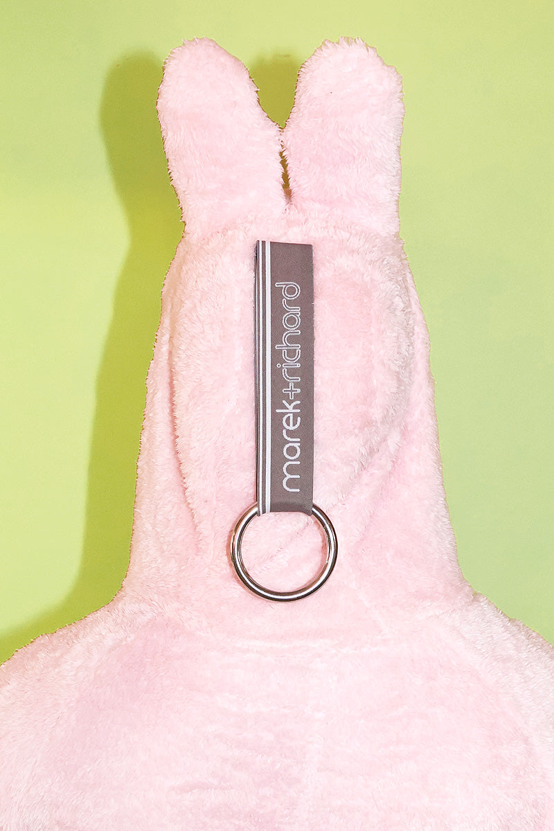 Laboyboy Furry Monster Hoodie Strap Thong Bodysuit- Strawberry