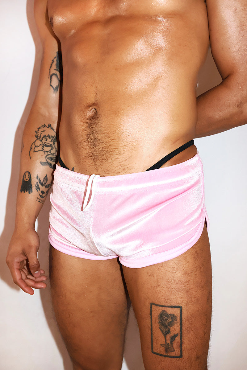 Velvet Shorty Running Shorts- Pink