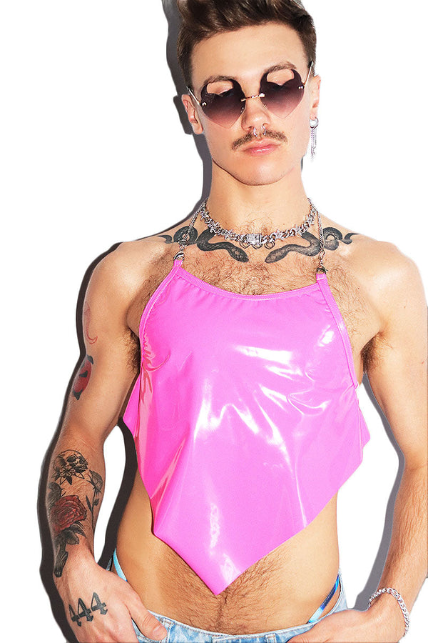 Playmate Chain Handkerchief Crop Tank- Neon Pink