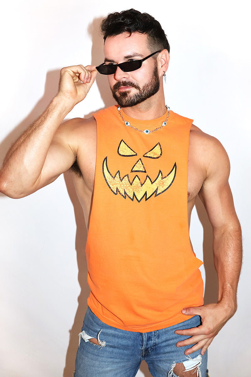 Evil Pumpkin Vintage Low Armhole Tank- Orange