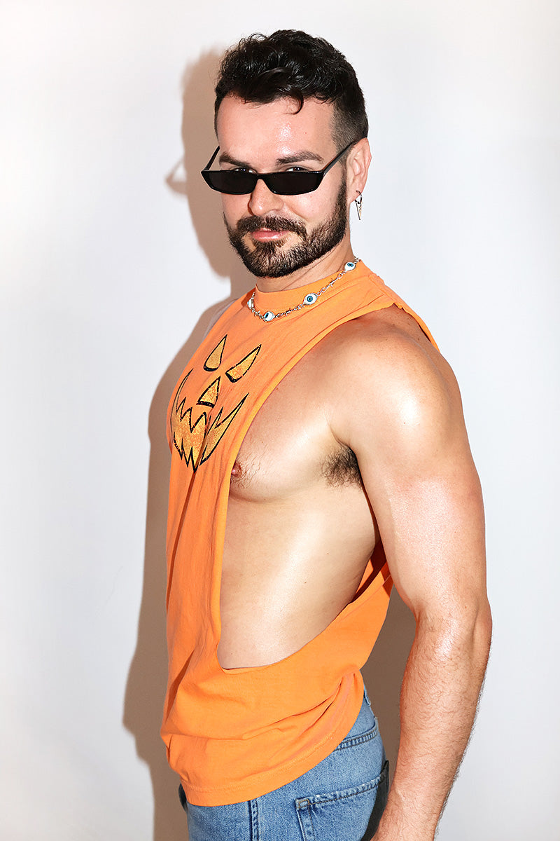Evil Pumpkin Vintage Low Armhole Tank- Orange