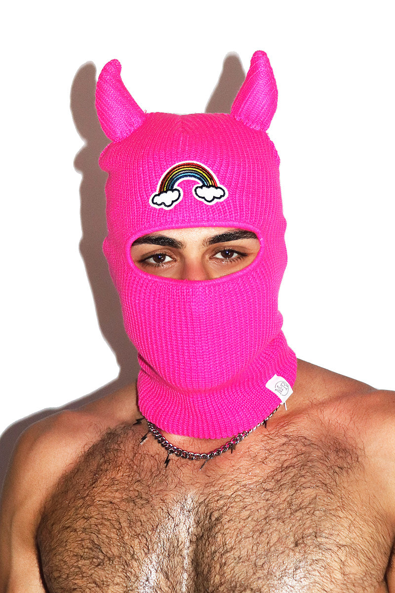 Gay Rainbow Devil Punk Ski Mask Beanie- Pink