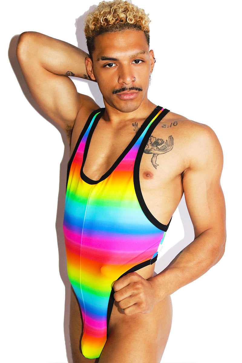 Gradient Rainbow Thong Bodysuit- Mutli