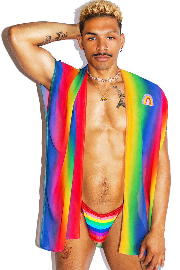 Rainbow Mesh Kaftan Lounge Robe- Multi