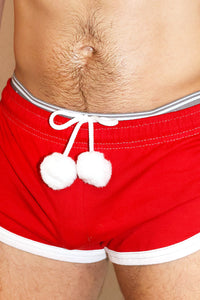 Santa Pom Pom Shorty Running Shorts- Red