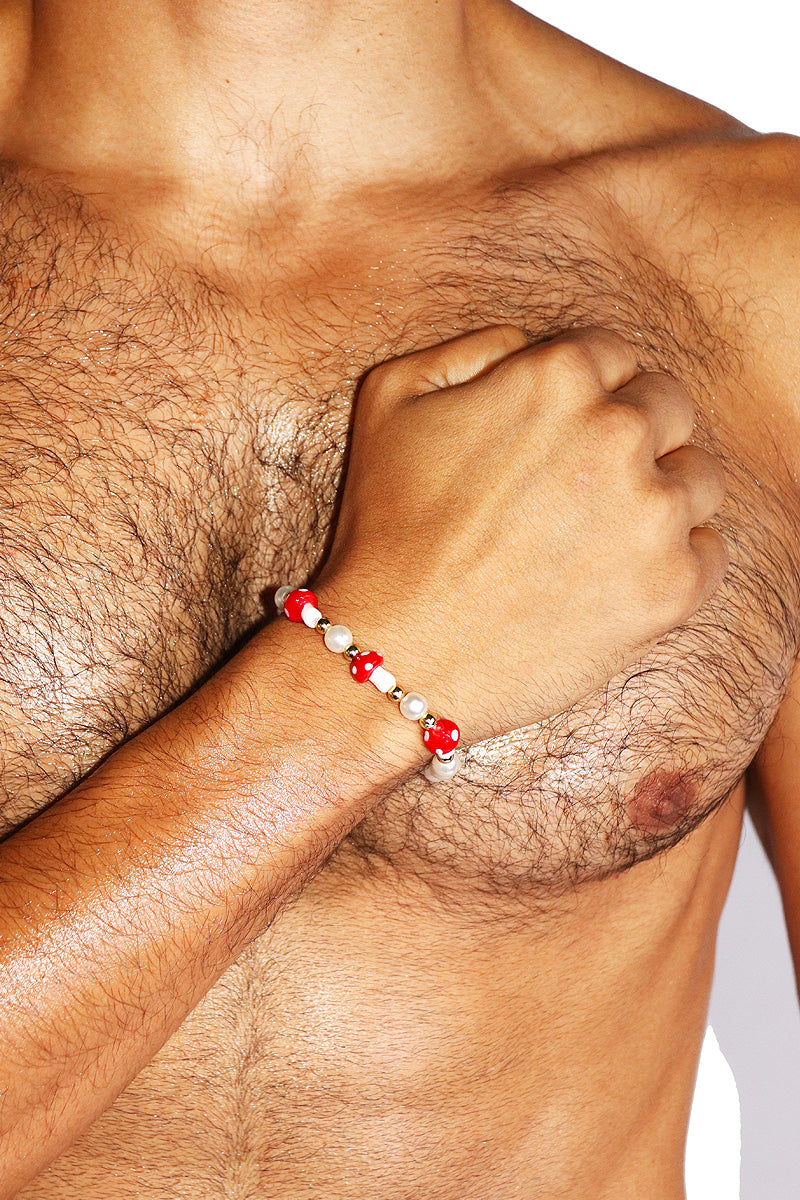 Mushroom Beads Bracelet - Red