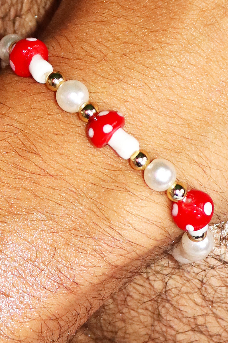 Mushroom Beads Bracelet - Red