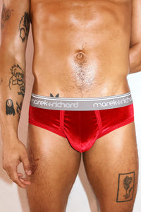 Velvet Open Back Brief-Red