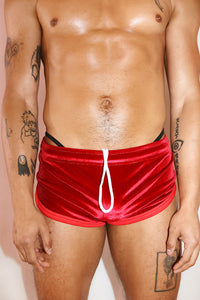 Velvet Shorty Running Shorts- Red