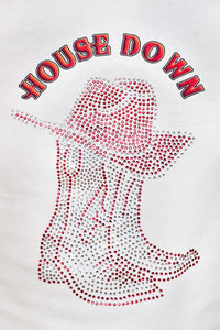 House Down Boots Rhinestone Fitted Baby Tee- White