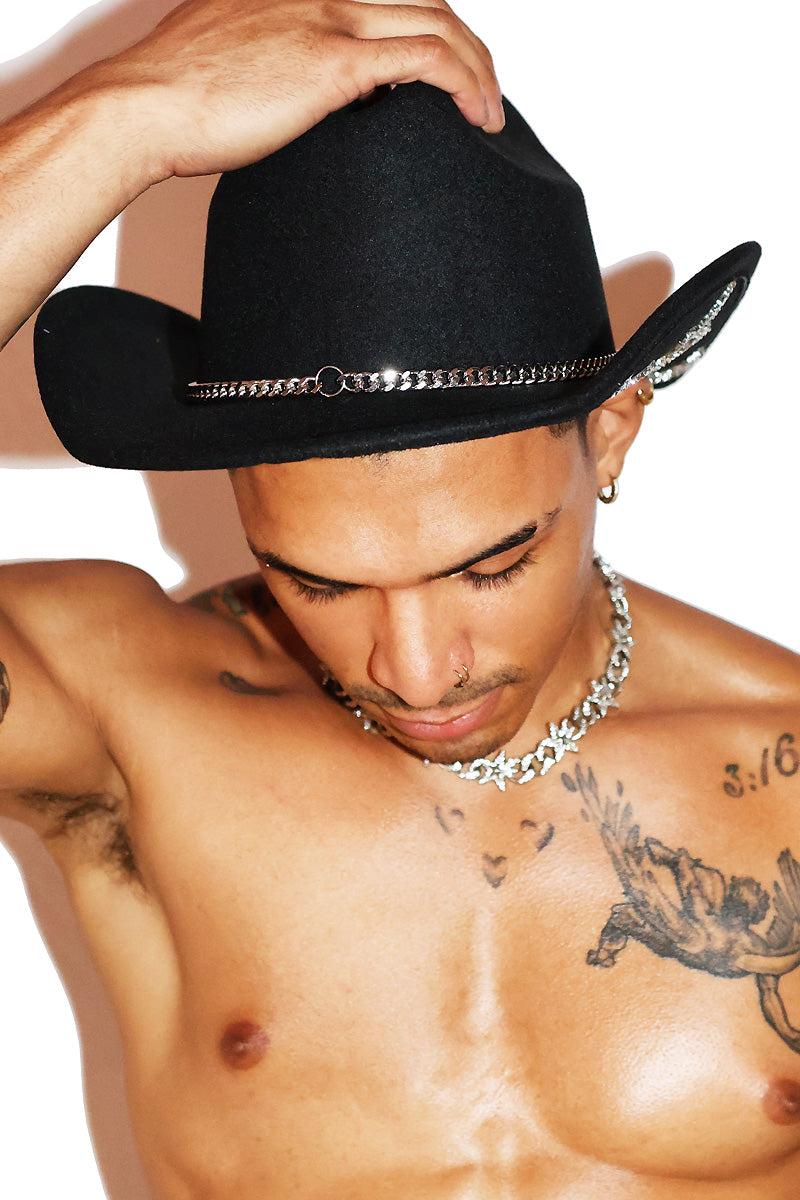 Rhinestone Cowboy Star Hat - Black