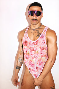 Blush Rose Mesh Thong Bodysuit-Pink