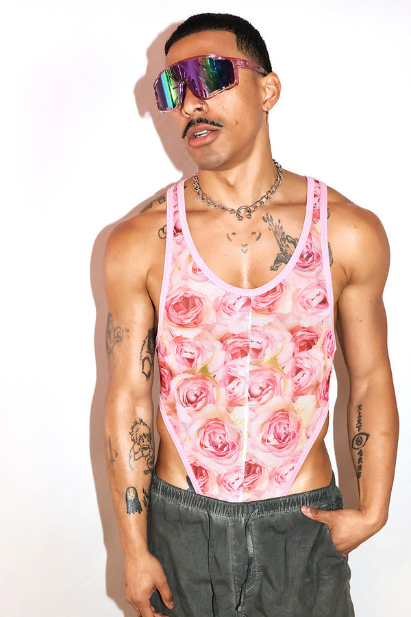 Blush Rose Mesh Thong Bodysuit in Pink, view 2