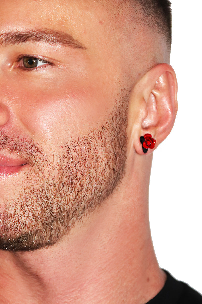 Death Rose Stud Single Earring - Red