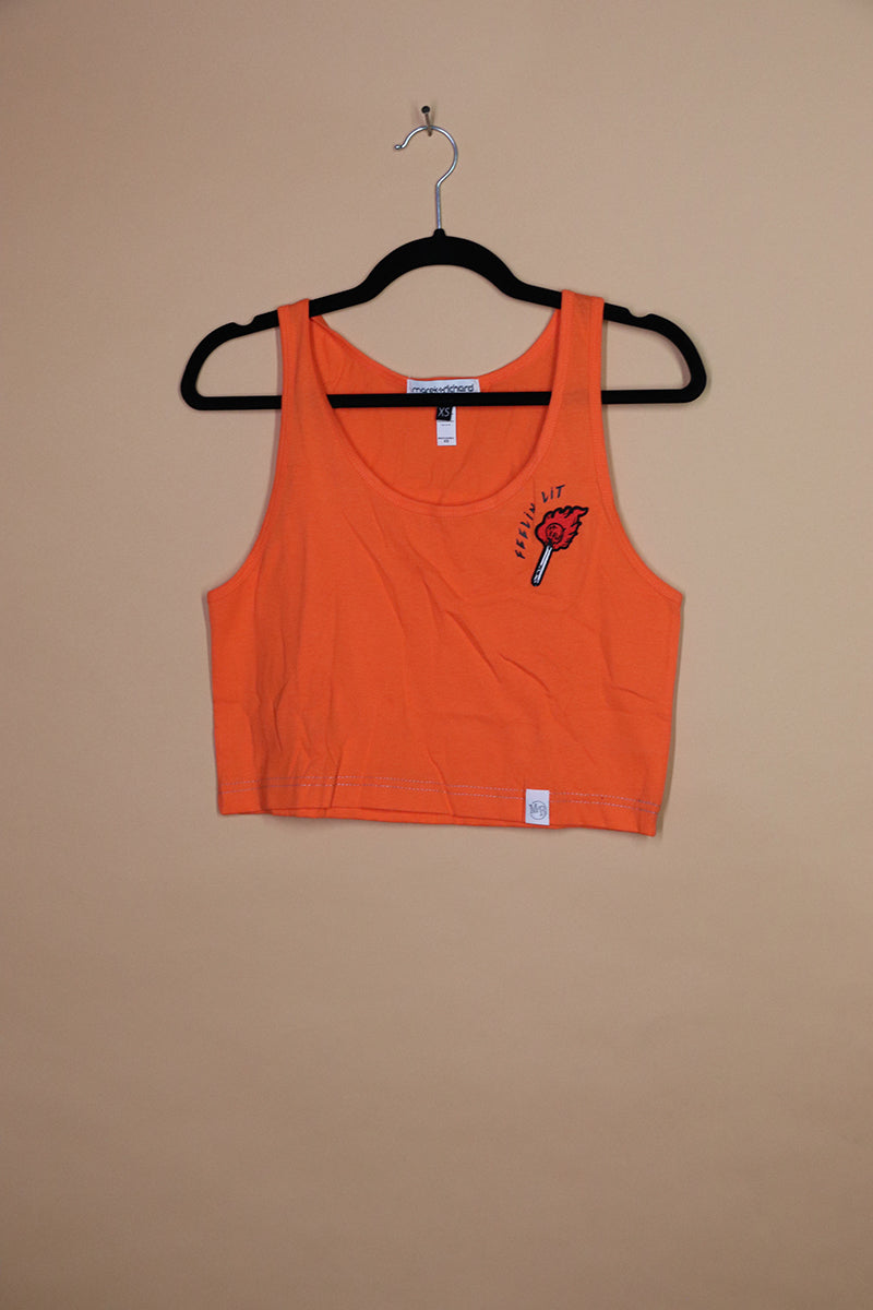 Sample#01043- Feel Lit Orange Crop Racerback Tank-XS