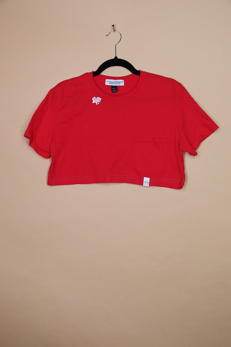 Sample#01192- Core Pocket Extreme Crop Tee Red-M