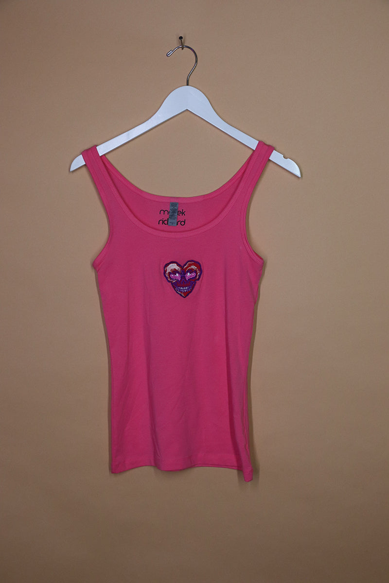 Sample#01270- Skull Heart Pink Fitted Racerback Tank-S