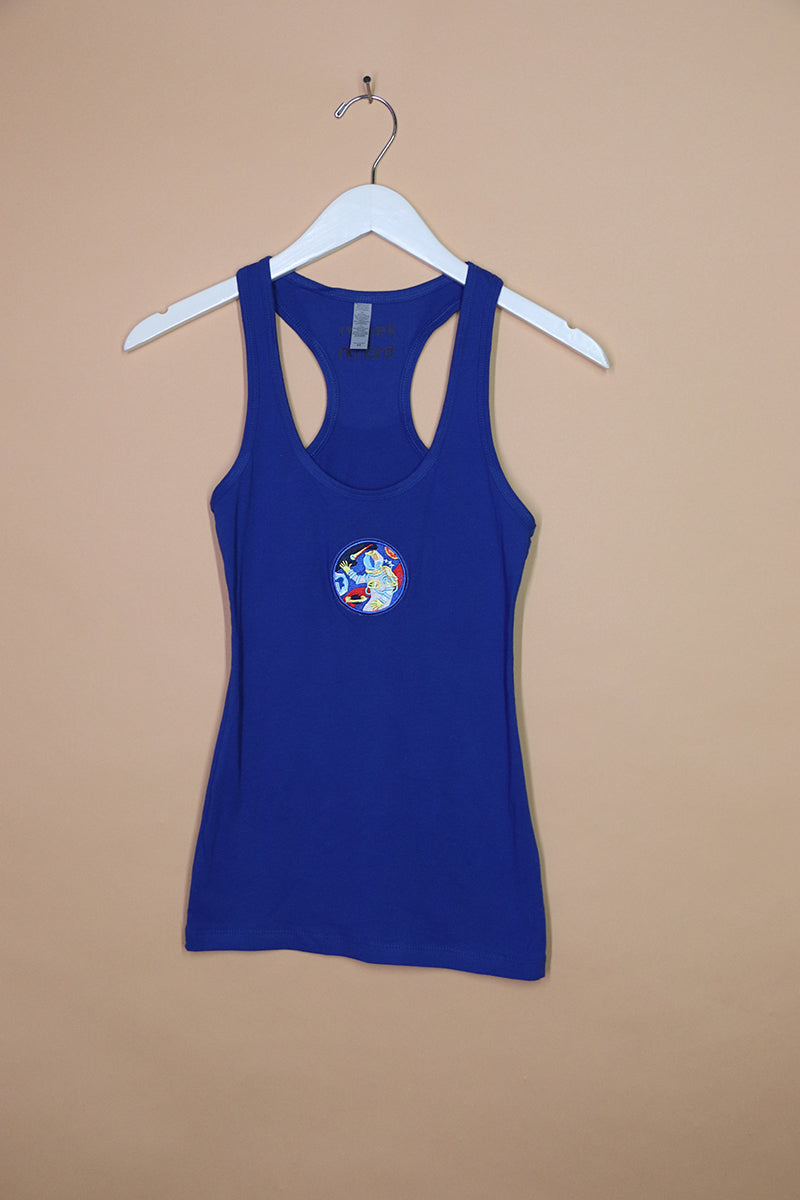 Sample#01275- Space Party Patch Royal Fitted Racerback Tank-XS