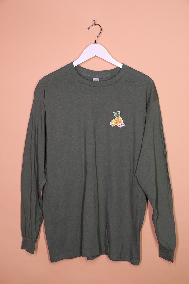 Sample#01283- Pineapple Patch Army Long Sleeve Tee-L