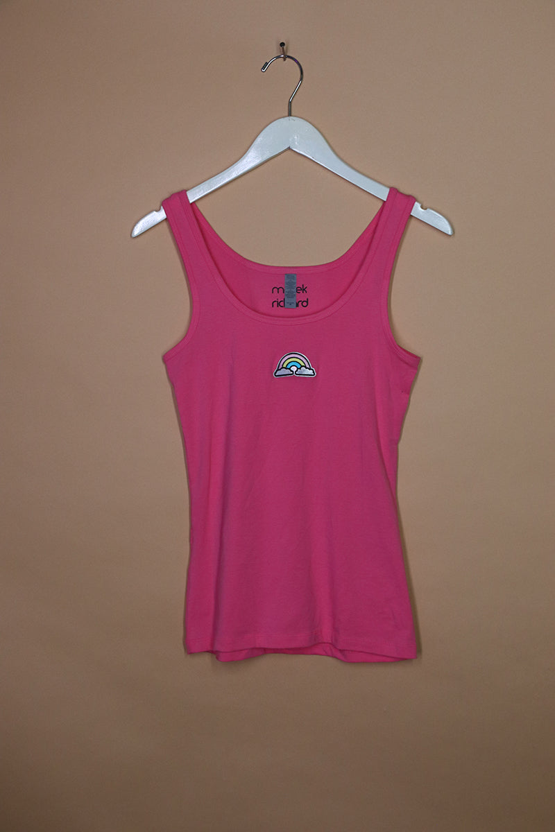 Sample#01287- Rainbow Patch Pink Fitted Racerback Tank-M