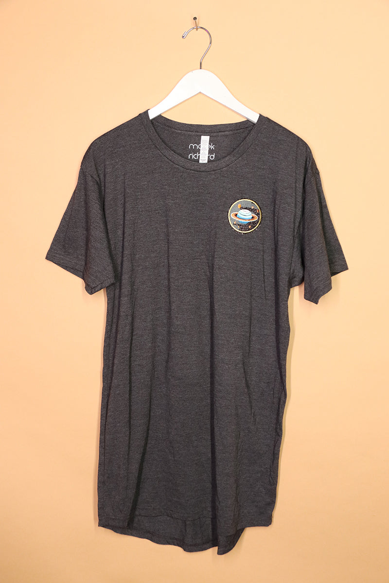 Sample#01332- Saturn Rings Patch Charcoal Tunic Tee-L