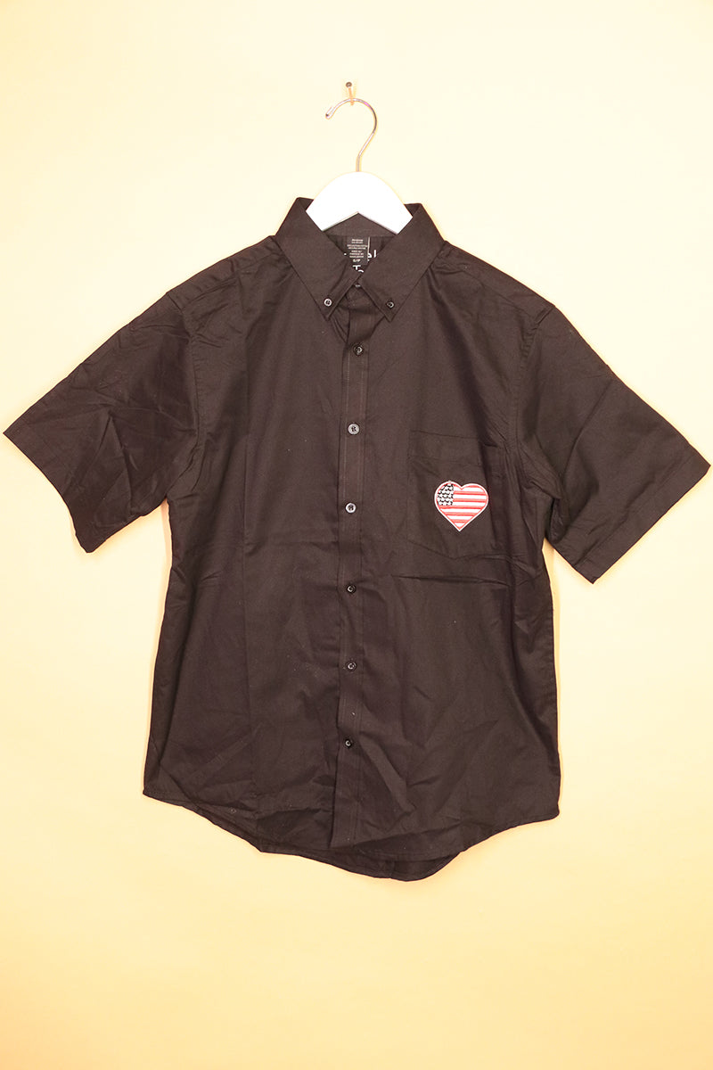 Sample#01336- American Heart Patch Black Button Down Shirt-S