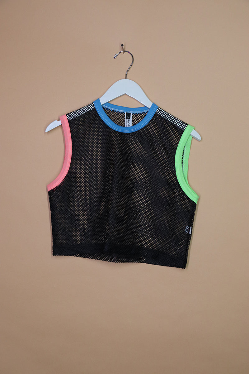 Sample#01377- Miami Mesh Black Crop Tank-S