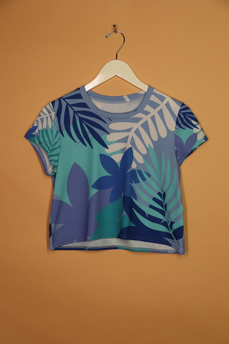 Sample#01405- Tropical Blue Fitted Crop Tee-S