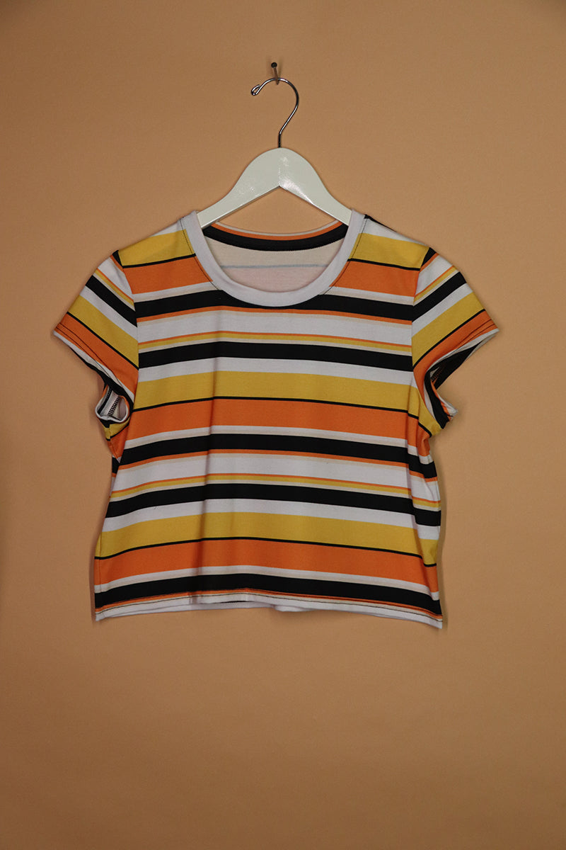 Sample#01411- Candy Corn Stripe Fitted Crop Tee-S