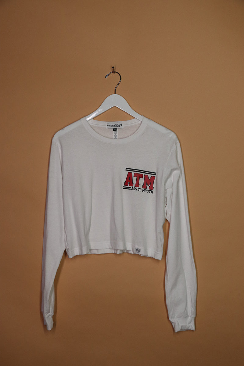 Sample#01414- ATM Long Sleeve White Crop Tee-M