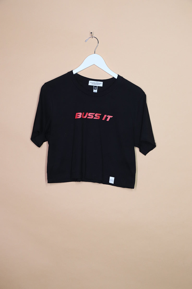 Sample#01434- Buss It Black Crop Tee-M