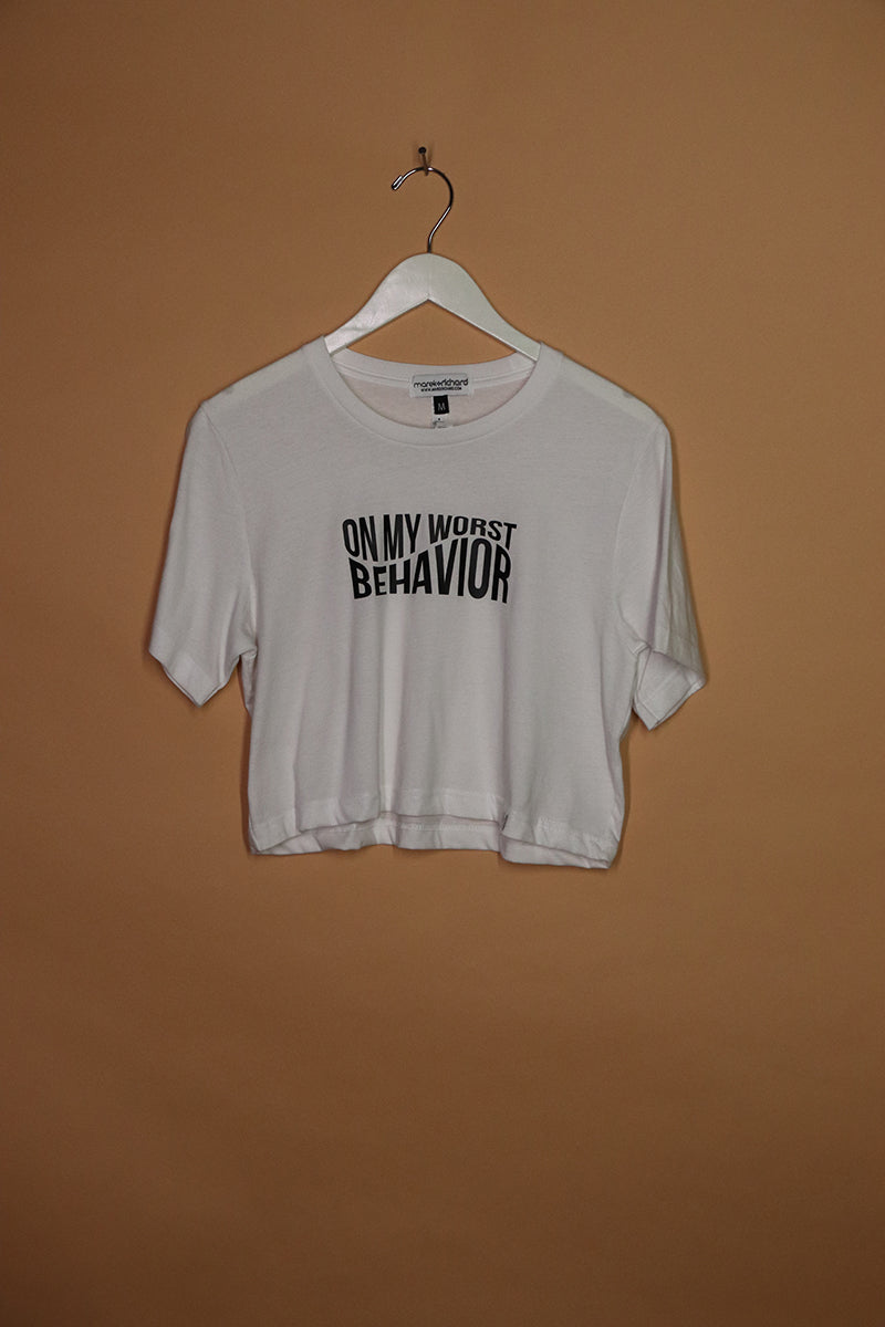 Sample#01435- Worst Behavior Crop Tee-M