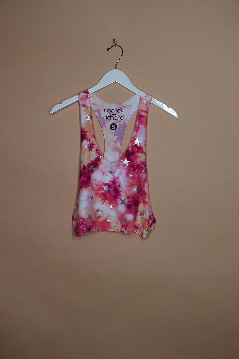 Sample#01475- Star Tye Dye Crop String Tank-S