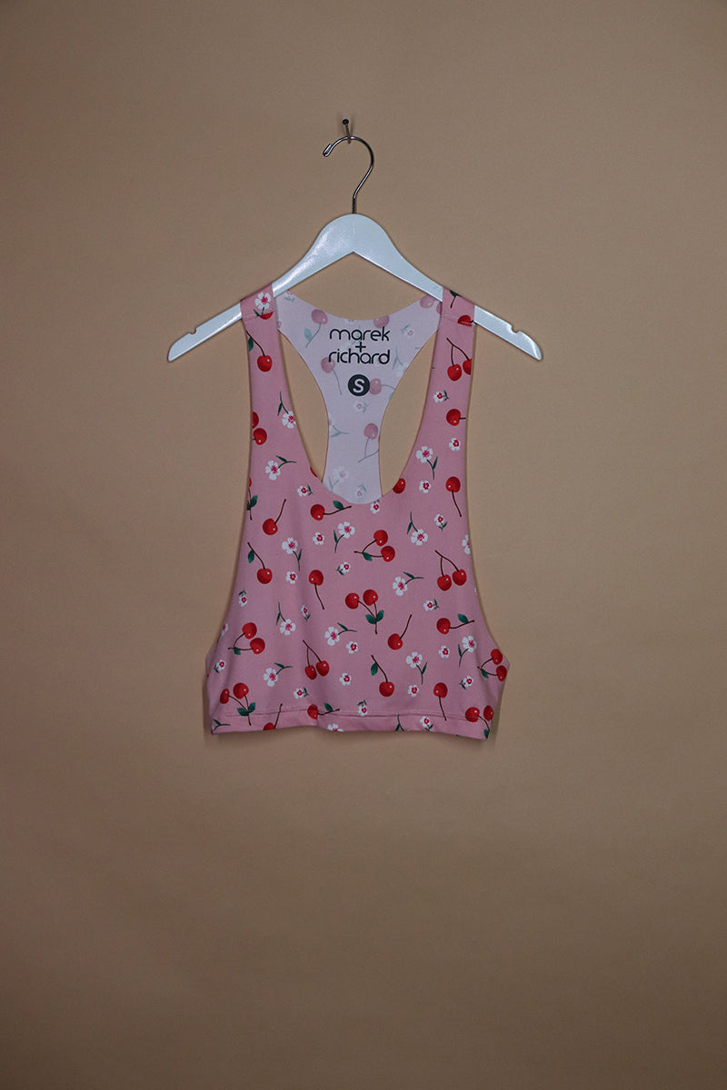 Sample#01477- Cherry Pink Crop String Tank-S